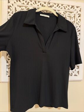 Abercrombie & Fitch Black Ribbed Polo V-Neck Short Sleeve Top